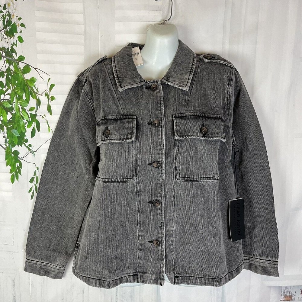 Dear John Anthropology Black Washed Denim Jean Moto Trucker Jacket $138
